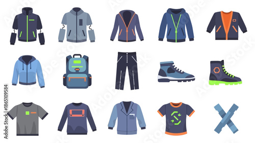 Collection of Various Clothing Items and Footwear.