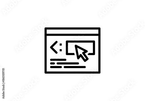 Vector Ilustration Concept Minimalist line icon of a browser window with code symbol and cursor clicking a button.