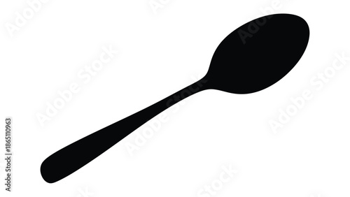 A simple black silhouette of a spoon against a plain white background