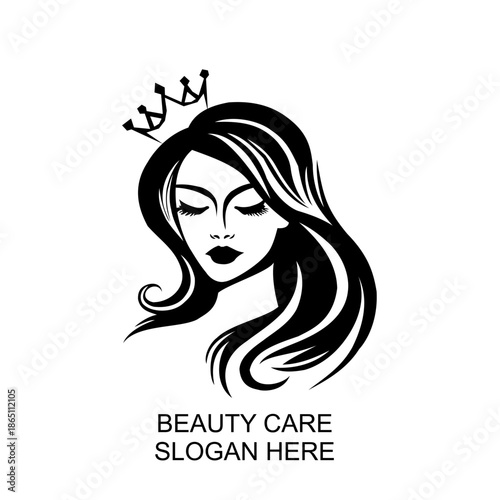 beauty woman logo design for salon, makeover, hair stylist, hair cut. beauty vector with crown logo design. beauty logo with crown design elegant