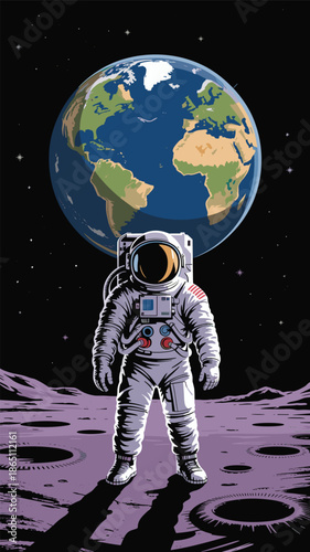 Astronaut on Lunar Surface with Earth View, space exploration concept