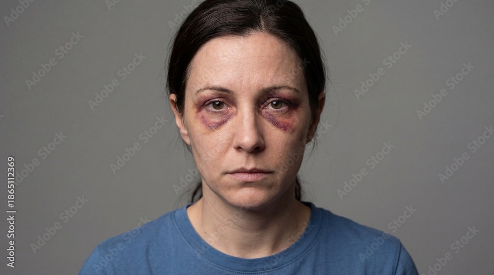 Fototapeta premium Woman with facial injuries after abuse in studio