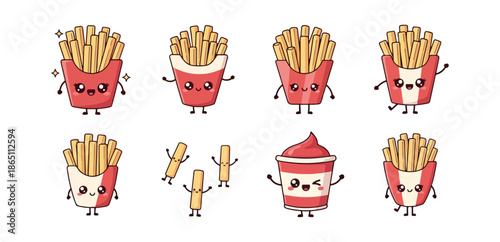 Cartoon french fries collection illustration on black background