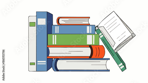 Stack of Books with Pen and Paper.