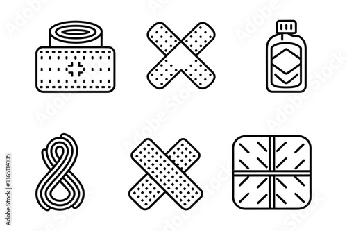Medical First Aid and Wound Care Supply Line Icon Set