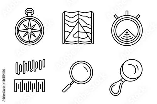 Navigation Exploration and Measurement Tool Line Icon Set