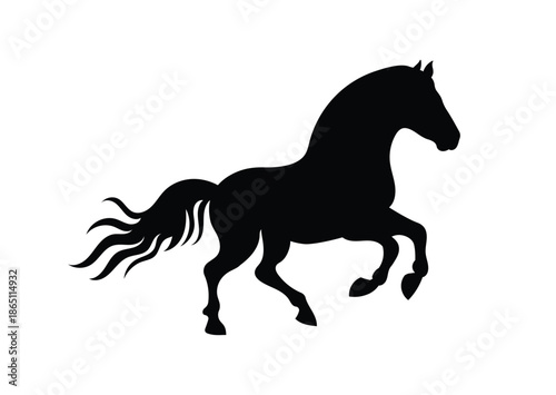 Running Horse Silhouette Illustration with Dynamic Pose on White Background