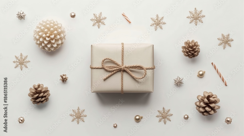 Fototapeta premium Flatlay Present Mockup with Minimal Gift Styling and Copy Space 