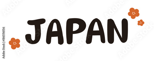 Japanese style "JAPAN" logo and red plum decoration illustration material