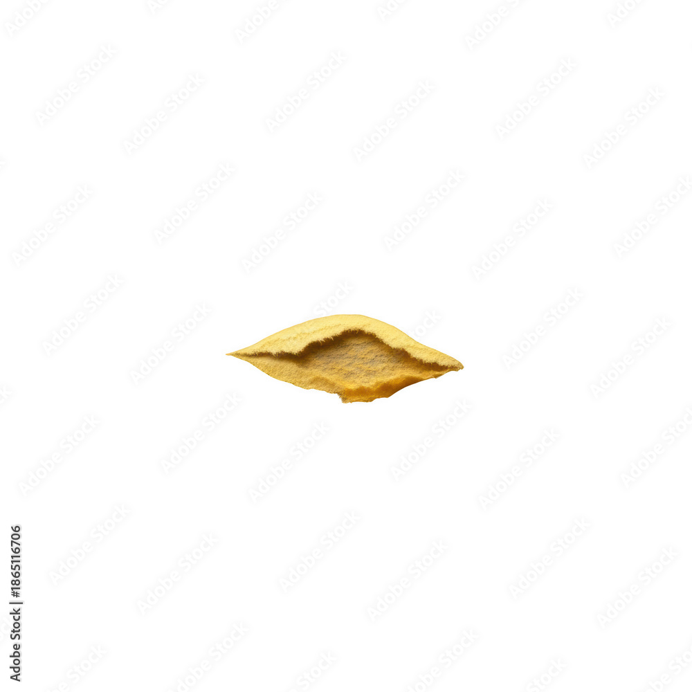 Fototapeta premium Single yellow dried leaf fragment against png isolated transparent background black background natural