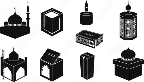Black and White Islamic Donation Box Vector Icons