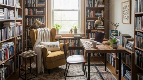Wallpaper Mural Cozy Home Library with Bookshelves and Armchair. Torontodigital.ca