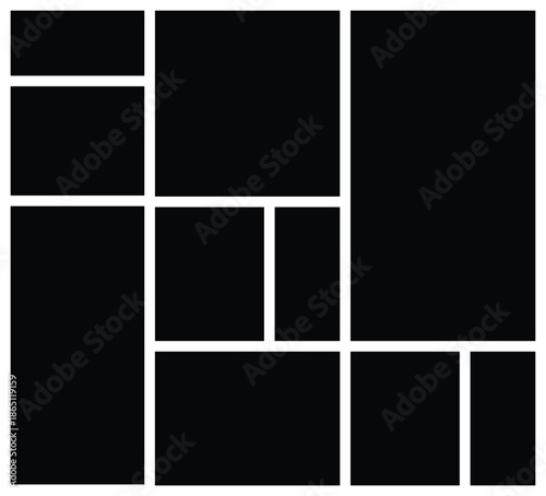 Empty Collage Photo Template. 10 Vector photo collage. grid collage template for picture album presentation. interior photo presentation by collage.