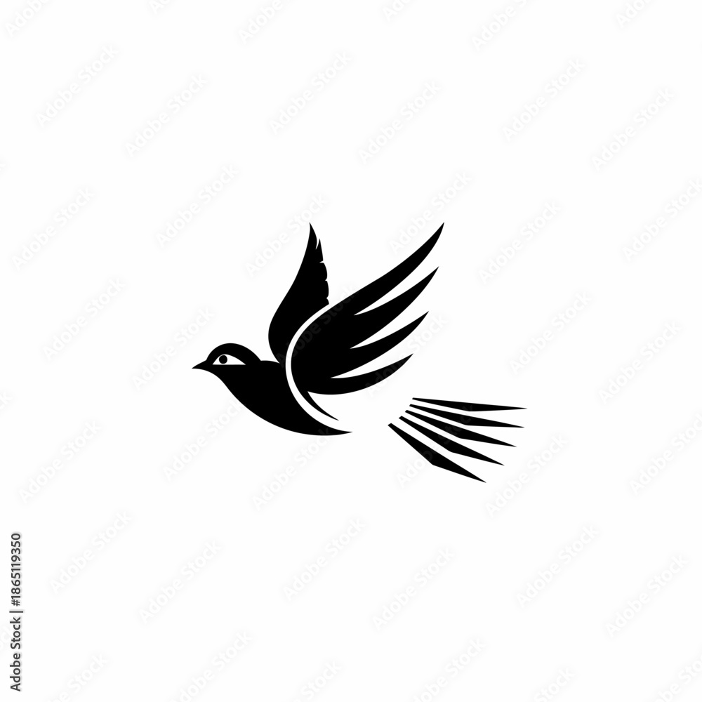 Fototapeta premium Black flying bird illustration on white background for design and concept