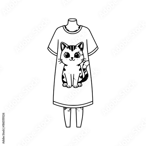 Cute cat graphic dorm dress for women girls and kids editable vector illustration