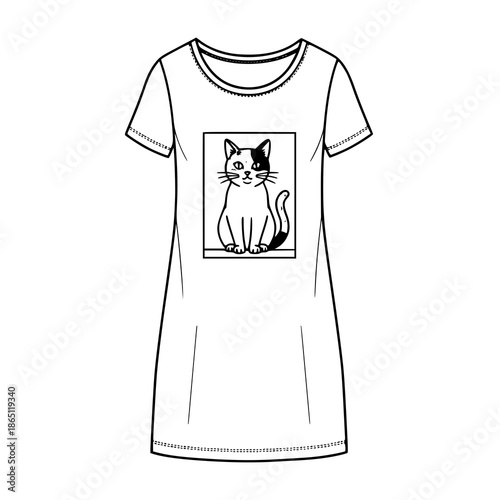 Cat graphic printed dorm dress apparel mockup for girls teens and women vector