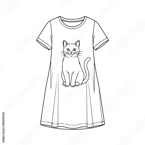 Minimal cat line art graphic dorm dress for women teens and kids vector
