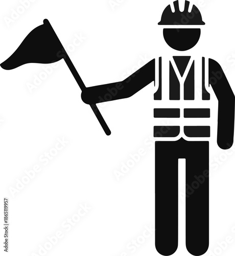 фотографія black and white silhouette icon of a flagman or road worker