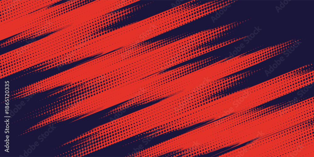 Fototapeta premium Halftone dots gradient grunge texture background red and dark blue color pattern. Dot pop art comic sport style vector illustration. vector