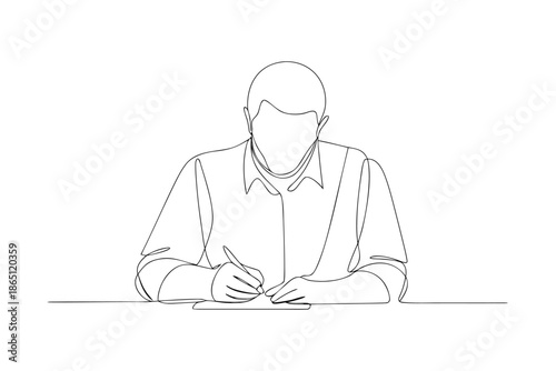 Writing Concept With Man At Desk, Continuous Line Drawing