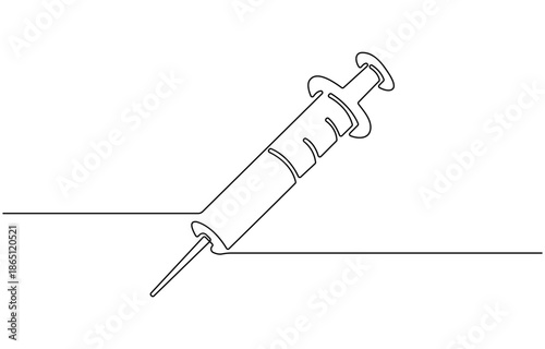one continuous line drawing of syringe.