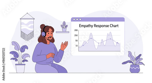 Customer service representative explaining empathy response chart during a call.