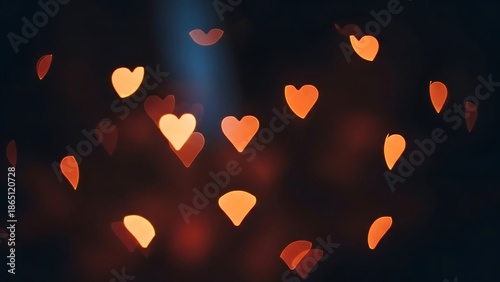 Dreamy Abstract Heart Shaped Bokeh Lights Glowing Against Dark Night Background for Celebration Valentines day