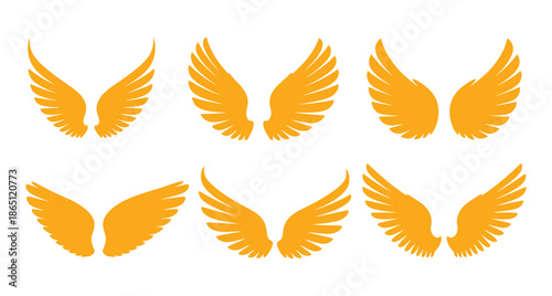 A collection of orange wing silhouettes arranged in two rows against a white background