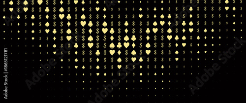 Dark Black vector background with cards signs. Glitter abstract sketch with isolated symbols of playing cards. Smart design for your business advert of casinos.