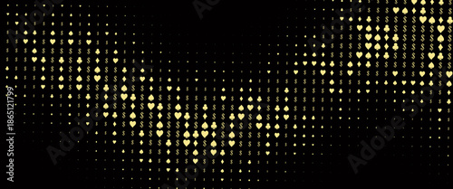 Dark Black vector background with cards signs. Glitter abstract sketch with isolated symbols of playing cards. Smart design for your business advert of casinos.