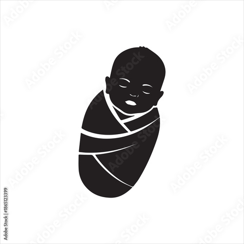  Silhouette of sleeping newborn baby swaddled in blanket vector illustration