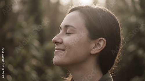 A serene woman basking in s...