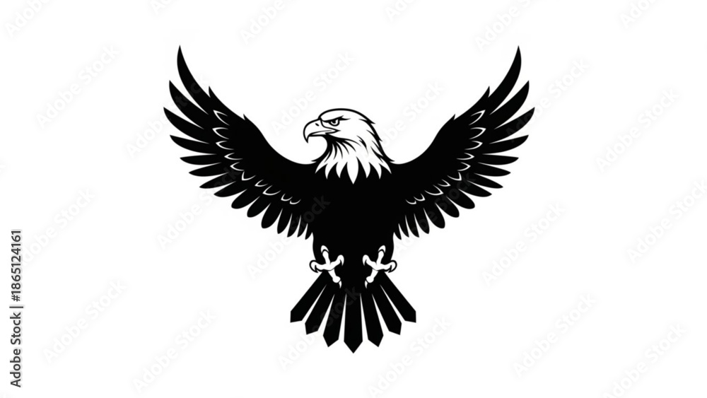 Fototapeta premium A black silhouette of an eagle in flight with wings spread wide