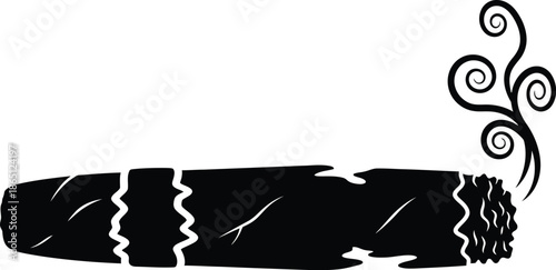 Black cigar with smoke swirls a striking graphic on transparent background silhouette