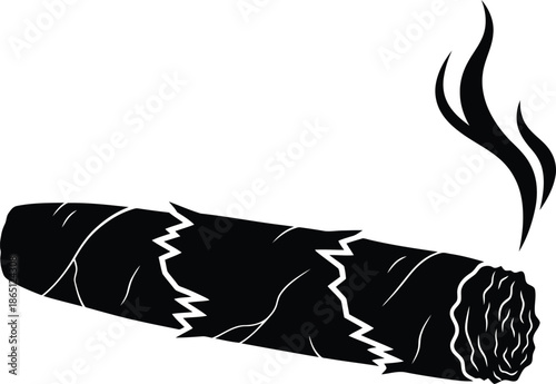 Black cigar with smoke detailed texture and artistic design on transparent background silhouette