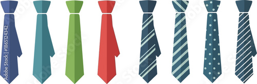 Colorful neckties collection in various designs on transparent background silhouette