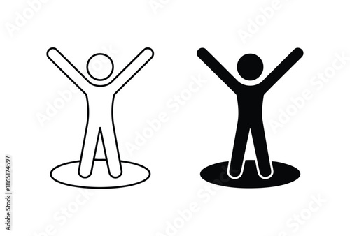 Simple illustration of a person standing with arms raised in celebration