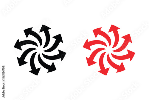 Arrows rotating in a circular motion, symbolizing change and movement in a graphic illustration