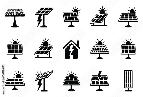 Various solar panel illustrations showcasing different angles and installations