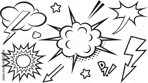 Set of comic effect shape with pop art style.  Comic surprise, attention and inspiration effect. Comic speech bubbles halftone dot background.
 vector illustration isolated set of female yoga poses in