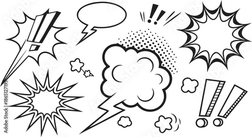 Set of comic effect shape with pop art style.  Comic surprise, attention and inspiration effect. Comic speech bubbles halftone dot background.
 vector illustration isolated set of female yoga poses in