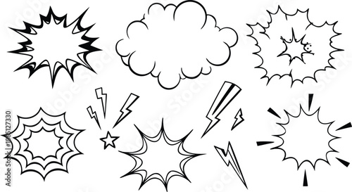 Set of comic effect shape with pop art style.  Comic surprise, attention and inspiration effect. Comic speech bubbles halftone dot background.
 vector illustration isolated set of female yoga poses in