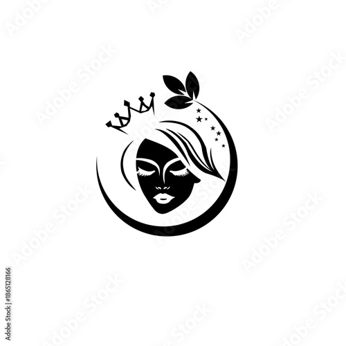 beauty woman logo design for salon, makeover, hair stylist, hair cut. beauty vector with leaf and crown logo design. beauty logo with leaf and crown design elegant