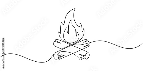 Bon fire continuous one line drawing outline vector illustration