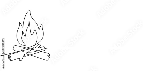 Bon fire continuous one line drawing outline vector illustration