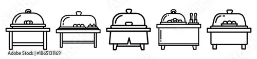buffet table food outline icon collection. Vector illustration