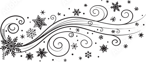 Swirling winter wind with stylized decorative snowflakes and frosty abstract design element