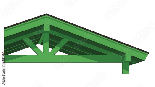 Illustration of a green wooden roof structure with supports and a black edge. The roof is partially visible, supported by a post