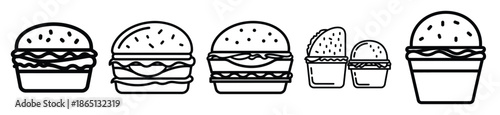 fast food combo food outline icon collection. Vector illustration