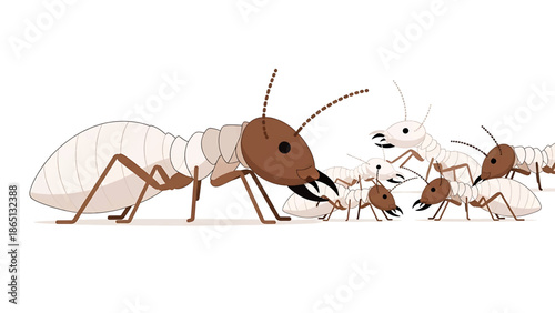 Illustration of several insect-like creatures with varying sizes and features, some with dark heads, arranged against a plain white background
